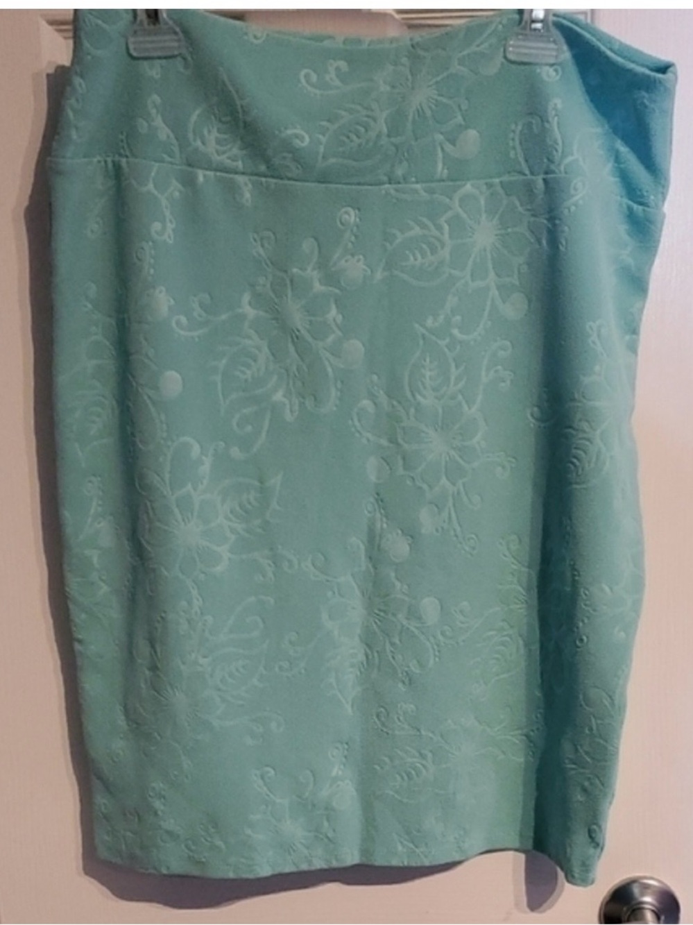 LuLaRoe Aqua Floral Jacquard Pencil Skirt